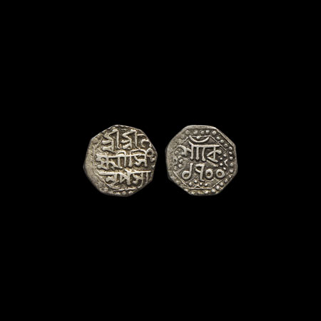 Assam, Silver 1/4 Rupee, 2.84gm, Laxmi Simha/Suneopha, Obv: Sri Sri La/kshmi Simha/Nripasy