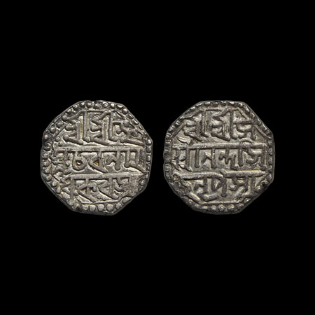 Assam, Silver 1/2 Rupee, 4.14gm, Sarvvananda Simha Rebel (SE 1715-1717/1793-1795 AD), Obv: