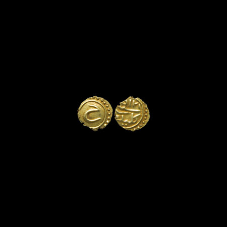 Mysore, Tipu Sultan, Gold Fanam, 0.40gm, Kalikut Mint, AM 1215, Obv: Persian 'He'. KM 78/H