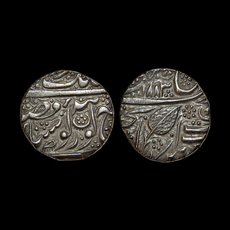 Sikh Empire, Silver Rupee, Ranjit Singh, Amritsar Mint, Nanak Shahi Couplet, VS 1883, leaf