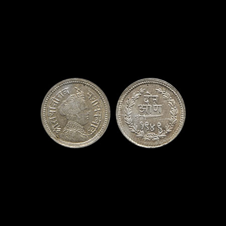 Baroda, Silver 2 Annas, 1.43gm, Sayaji Rao III (VS 1932-1995/1875-1938 AD), Milled Coinage
