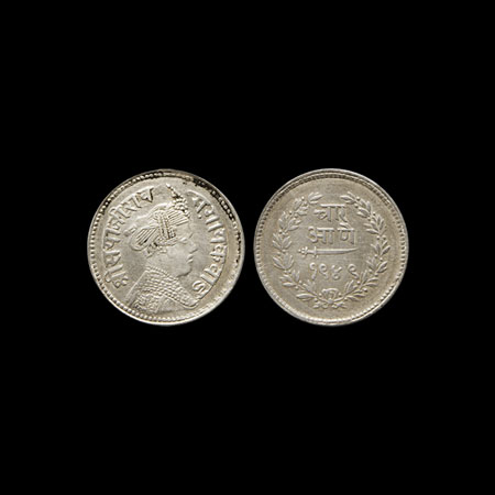 Baroda, Silver 4 Annas, 2.82gm, Sayaji Rao III, Milled Coinage, VS 1949. KM Y34. Very Fine