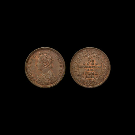 Dewas Senior, Copper 1/12 Anna, Krishnaji Rao (1860-1899 AD), 1888 AD, with the name and p