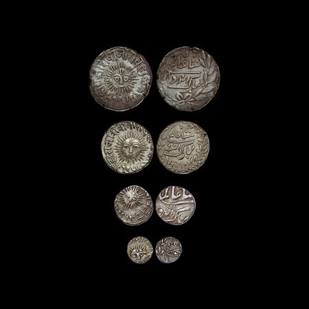 Indore, Silver 2 Annas, 4 Annas, 8 Annas, Rupee, (4), Shivaji Rao (VS 1943-1960/1886-1903 
