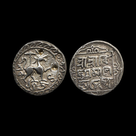 Tripura, Silver Rupee, 10.65gm, Vijaya Manikya (SEc 1454-1486/1532-1564 AD), Obv: Lion fac
