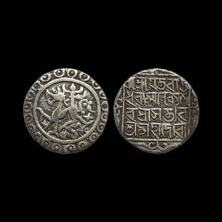 Tripura, Silver Rupee, 10.40gm, Rajdhara Manikya (SEc 1508-1521/1586-1599 AD), Obv: Lion f