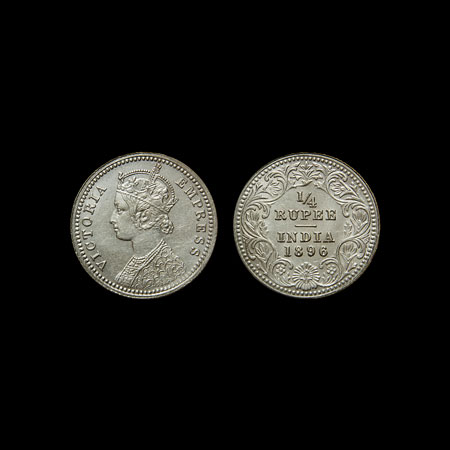 Victoria Empress, Silver 1/4 Rupee, 1896, Calcutta Mint, C / II / C incuse, F.Prid. 394. A