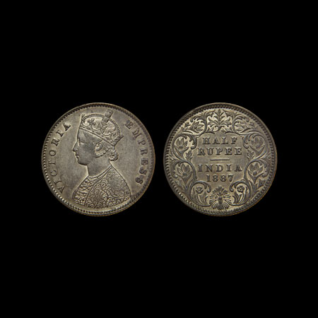 Victoria Empress, Silver 1/2 Rupee, 1887, Calcutta Mint, A / I / C incuse, F.Prid. 271. Un