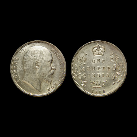 Edward VII, Silver Rupee, 1905, Calcutta Mint, F.Prid. 191. Unc, Scarce.
