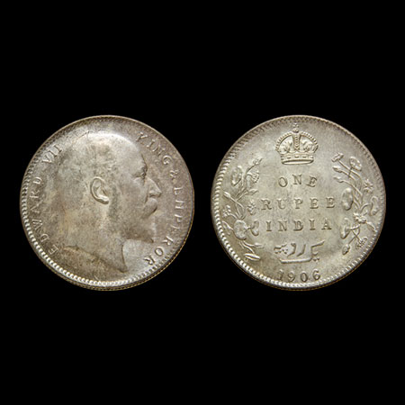 Edward VII, Silver Rupee, 1906, Calcutta Mint, F.Prid. 192. Unc, Scarce.