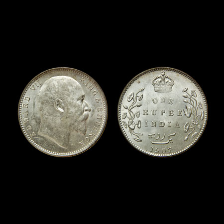 Edward VII, Silver Rupee, 1907, Bombay Mint, F.Prid. 203. Unc, Scarce.