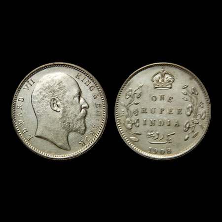 Edward VII, Silver Rupee, 1908, Calcutta Mint, F.Prid. 194. Unc, Scarce.