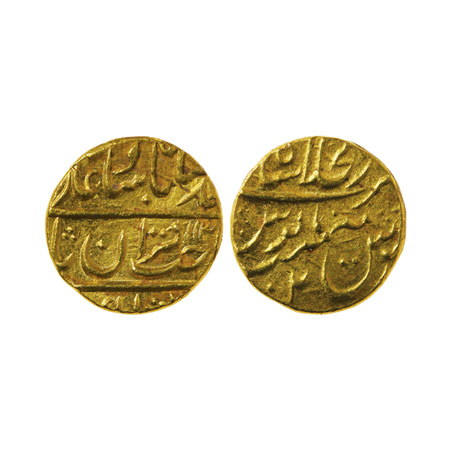 Muhammad Shah, Gold, Mohur, 10.79gm, Shahjahanabad Mint, AH 113x/RY 2, Sahib-i-Qiran type.
