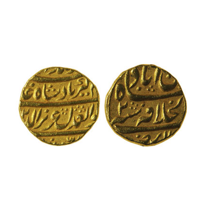 Alamgir II, Gold Mohur, 10.85gm, Shahjahanabad Dar ul Khilafat Mint, RY 2. KM 467.10. Very