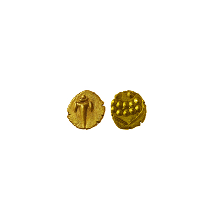 Marathas of Tanjore, Gold Fanam, 0.32gm, sword & crude figure on other side. M&W T2a. Very