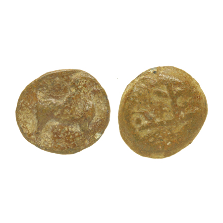 Satavahanas, Uninscribed Lead Fraction, Junnar region, 1.59gm, Obv: Lion facing right, Rev