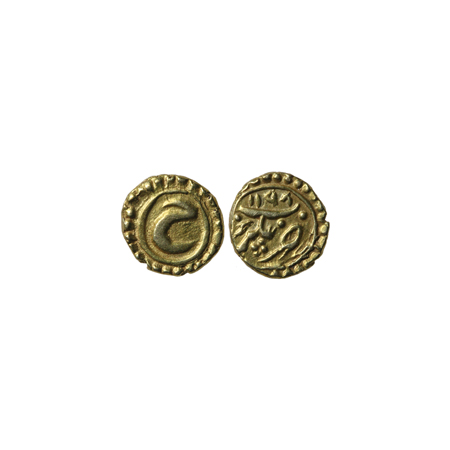 Mysore, Tipu Sultan, Gold Fanam, 0.37gm, Nagar Mint, AH 1198, Obv: Persian 'He'. KM 108/He