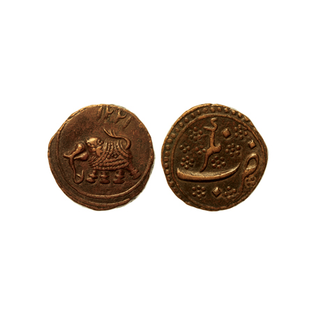 Mysore, Tipu Sultan, Copper Paisa, 11.23gm, Nagar Mint, AH 1221. Date on elephant towards 