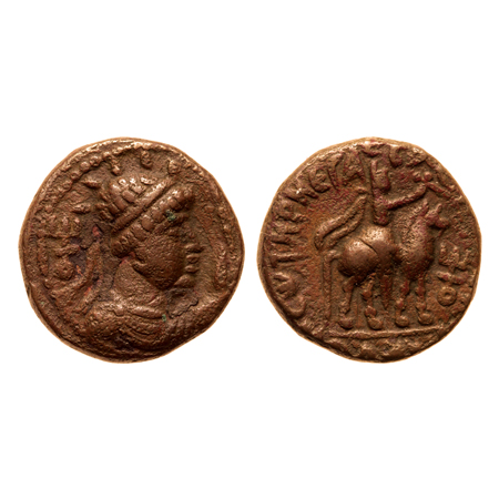 Kushana Dynasty, Copper Drachma, 8.15gm, Soter Megas alias Wima Takto (c. 80-100 AD), Obv:
