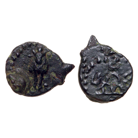 Western Ksatrapas, Rudrasimha III, (Malwa regiion) Bronze unit, 1.91gm, Obv: Front facing 