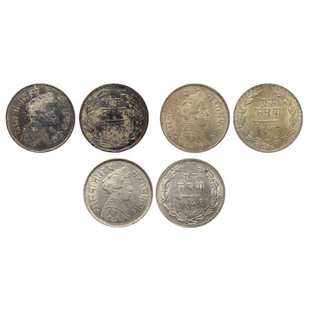 Baroda, Silve Rupee (3), Sayaji Rao III, VS 1951, 1952, 1953, Milled Coinage, KM Y# 36a. X