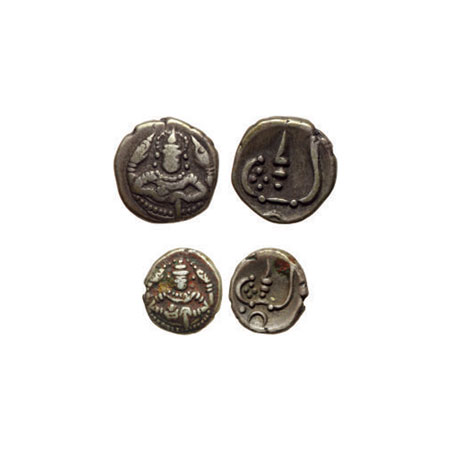 Cochin, Silver, ( Puttun & 2 Puttuns) (2), 1.05gm, 0.55gm, and Double Puttun, Bust of Shiv