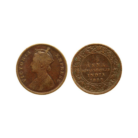 Dewas Junior, Copper 1/4 Anna, Narayan Rao (1864-1892 AD), 1888AD, with the name of Victor