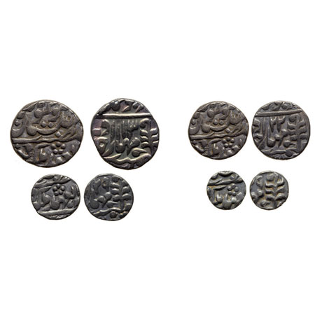 Jaipur, Silver (4), Madho Singh & Queen Victoria, a) Rupee, RY13, KM, 145, b) 1/2 Rupee, R