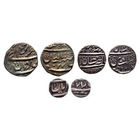 Jaisalmir, Silver (3) Rupee, 1/2 Rupee, 1/8 Rupee, 10.46, 5.41, 1.30gm, Muhammad Shah & Qu