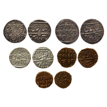 Kashmir, Silver & Copper, Rupee (3), Paisa (1), 1/2 Paisa (1), Ranbir Singh, VS 1929/crude