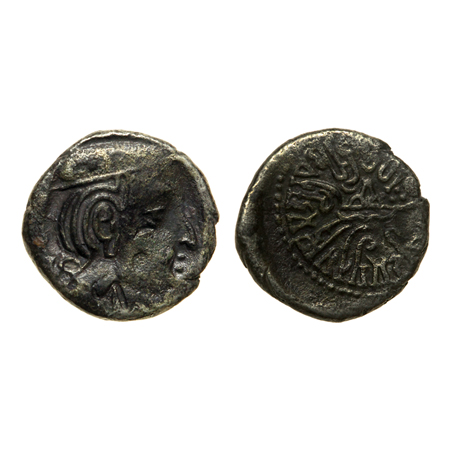 Western Ksatrapas, Rudrasena II, as Maha kshatrapas, Silver, 1.87gm, Saka Year, 194, Obv: 