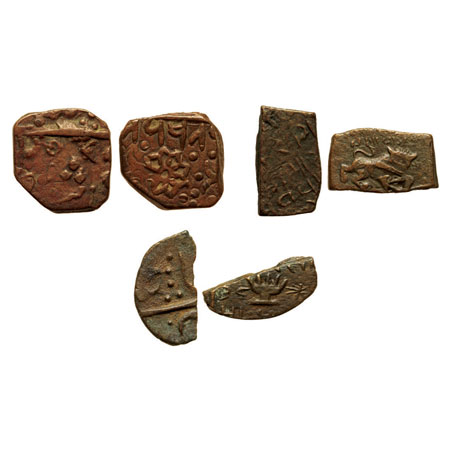 Lunawada, Set of 3 Coins, Wakhat Singhji 1949VS, a) 1 Paisa, Flower Variety, KM 7, Squre U