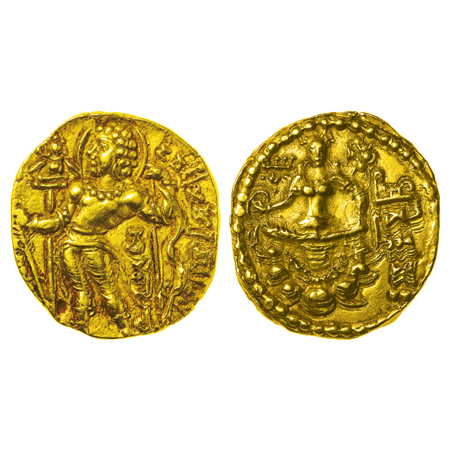 Gupta Dynasty, Chandragupta II (c. 375-415 AD), Gold heavy Dinar, 8.09gm, Archer Type, Obv