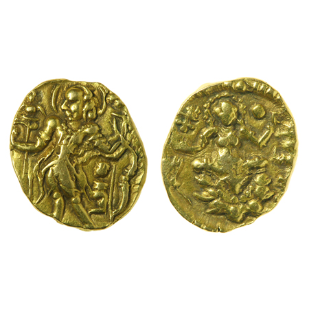 Gupta Dynasty, Chandragupta II (c. 375-415 AD), Gold Dinar, 7.80gm, Archer Type, Obv: King