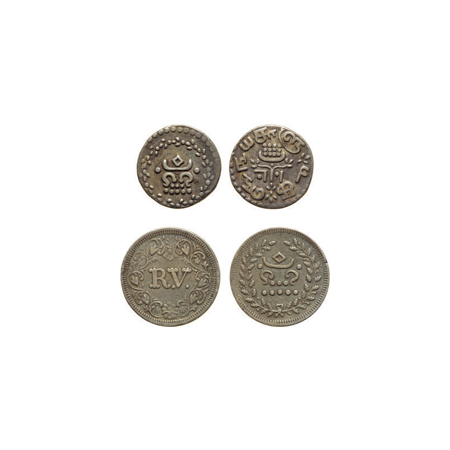 Travancore, Silver Velli Fanam (2), 1.5gm, 1.46gm Ayilyam Tirunal Rama Varma IV (ME1035-10