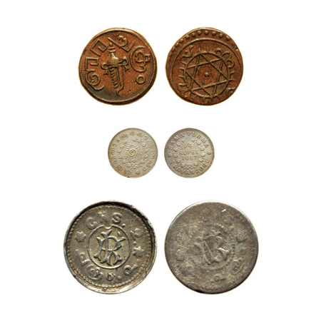 Travancore, Silver (2+1Cu), Sree Moolam Rama Verma VI (1885-1924 AD), 1/2 Chukram (copper)