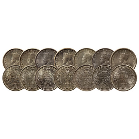 George V, Silver 1/4 Rupee, (7) 1916, 1917, 1918, 1919, 1930, Calcutta Mint, F.Prid 445, 4