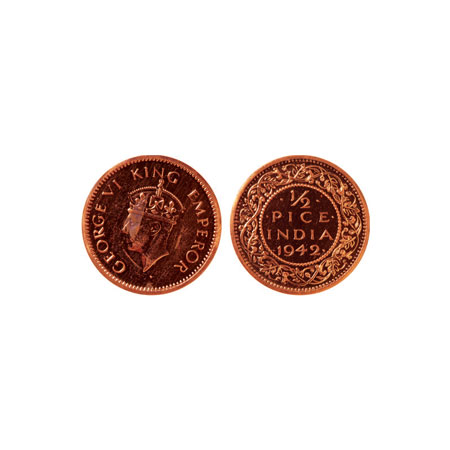 George VI, Brass 1/2 Pice, Restrike Proof, 1942, Calcutta Mint, Type II. F.Prid Unlisted. 