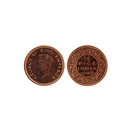George VI, Brass 1/2 Pice, Restrike Proof, 1942, Calcutta Mint, Type I. F.Prid listed. Ext