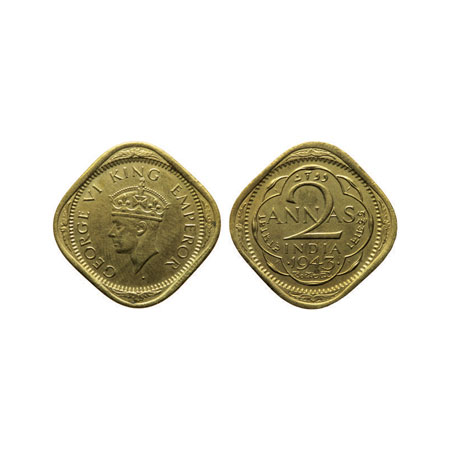 George VI, Ni-Br 2 Annas, 1943, Bombay Mint, Large 3, Type II. F.Prid Unlisted. Very Fine,
