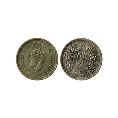 George VI, Half Silver 1/2 Rupee, 1945, Lahore Mint, Large 5, Type II. F.Prid Unlisted. Ex