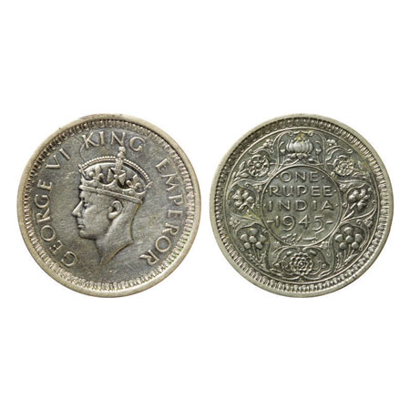 George VI, Half Silver Rupee, 1945, Lahore Mint, Large 5, Type II. F.Prid Unlisted. Very F