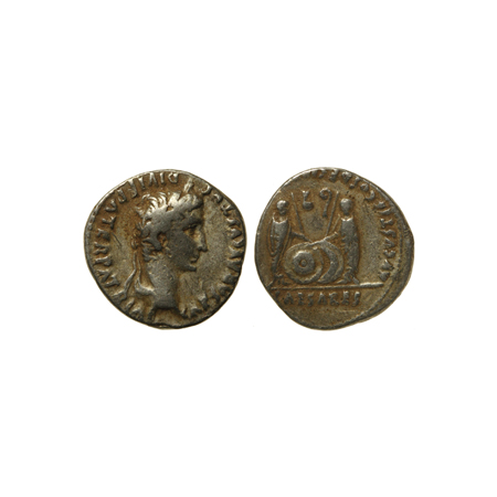 Roman Empire, Augustus (BC 27-14 AD), Silver Denarius, 3.81gm, Obv: Bust of king facing ri