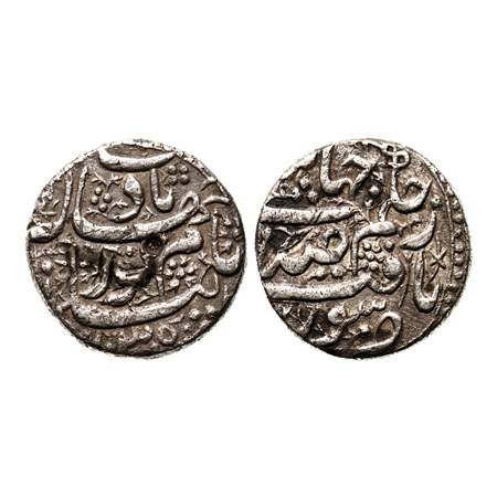 Jahangir with Noor Jahan Begum, Silver Rupee, 11.17gm, Surat Mint, 'Yaft', couplet, AH 103