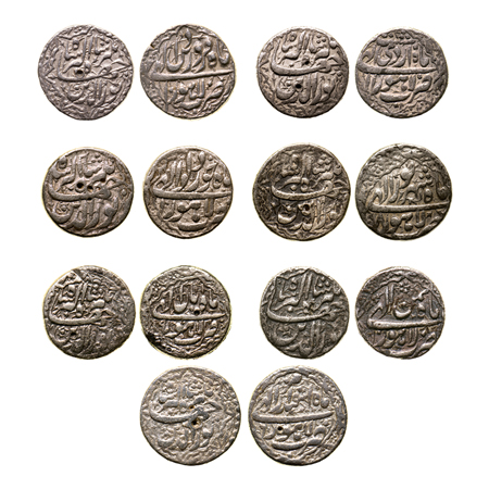 Jahangir, Silver Rupee, (7), Lahore Mint, Ilahi and decorative Type, 7 Different Months. F
