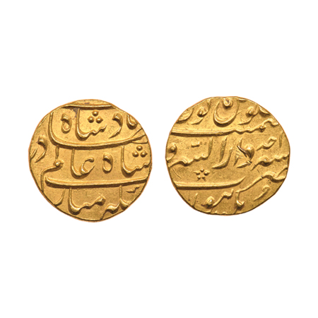 Shah Alam Bahadur, Gold Mohur, 11.00gm, Burhanpur Mint, RY Ahad (1). KM 356.3. About Unc, 