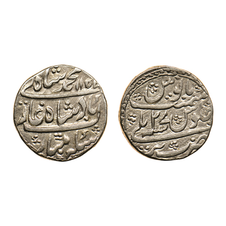 Muhammad Shah, Silver Rupee, 11.45gm, Bareli Mint, AH 1157/RY 27. complete flan, KM 436.18