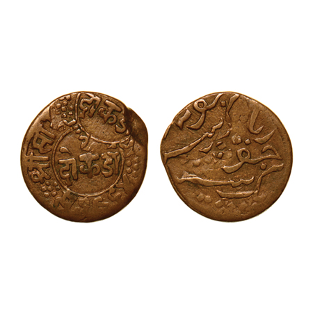 Junagadh, Copper 2 Dokda, 3.65gm, Rasul Muhammad Khan (VS 1948-1968/1891-1911 AD), Error d