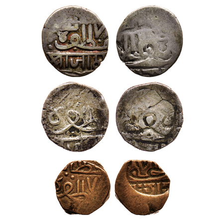 Nawanagar, Silver & Copper Lakhi (3), 4.55/4.81/3.29gm, Muzaffar III type, Dump early coin