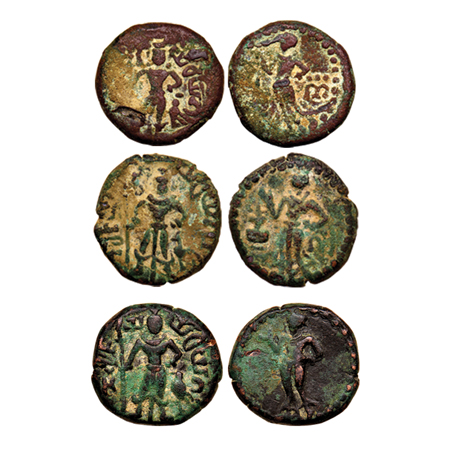 Yaudheyas Tribes of Punjab, Copper Unit (3), three different variety, Obv: Karttikeya stan